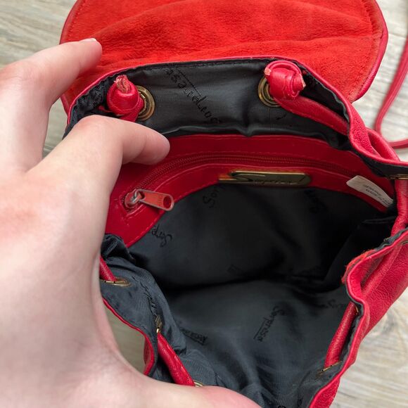 Vintage Leather Bag Lipstick Red 70s 90s Sopresa! Buckle Bucket Bag Small Funky - Picture 4 of 10